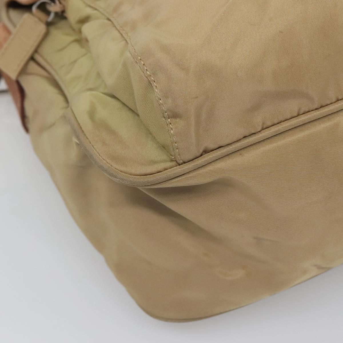 PRADA Shoulder Bag Nylon Beige Silver Auth bs25014