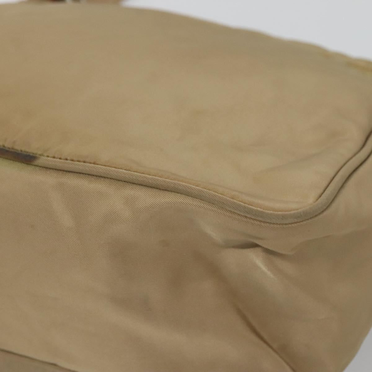 PRADA Shoulder Bag Nylon Beige Silver Auth bs25014