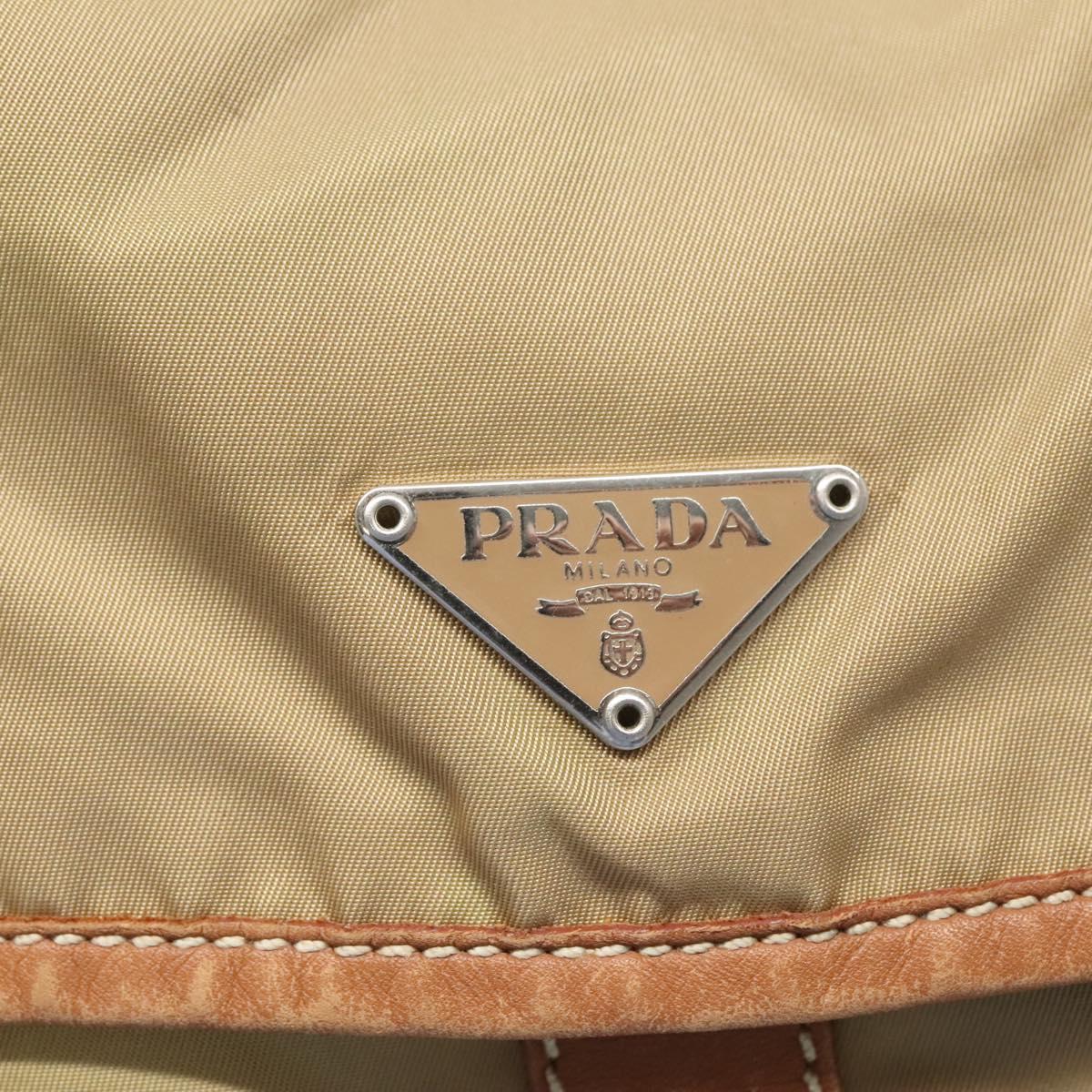 PRADA Shoulder Bag Nylon Beige Silver Auth bs25014