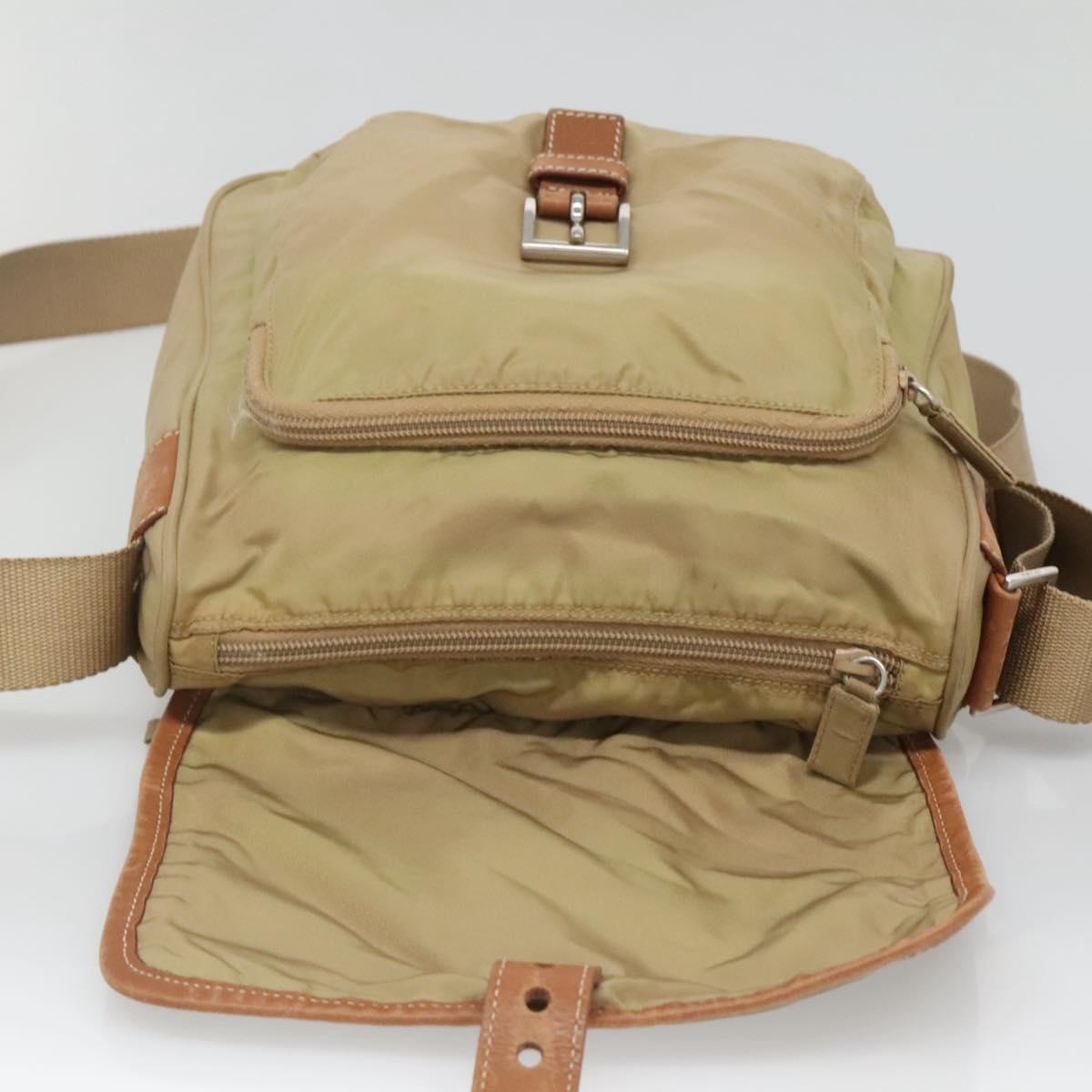 PRADA Shoulder Bag Nylon Beige Silver Auth bs25014
