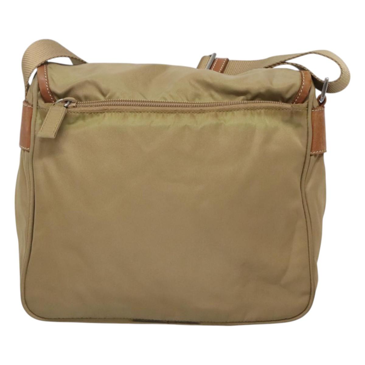 PRADA Shoulder Bag Nylon Beige Silver Auth bs25014