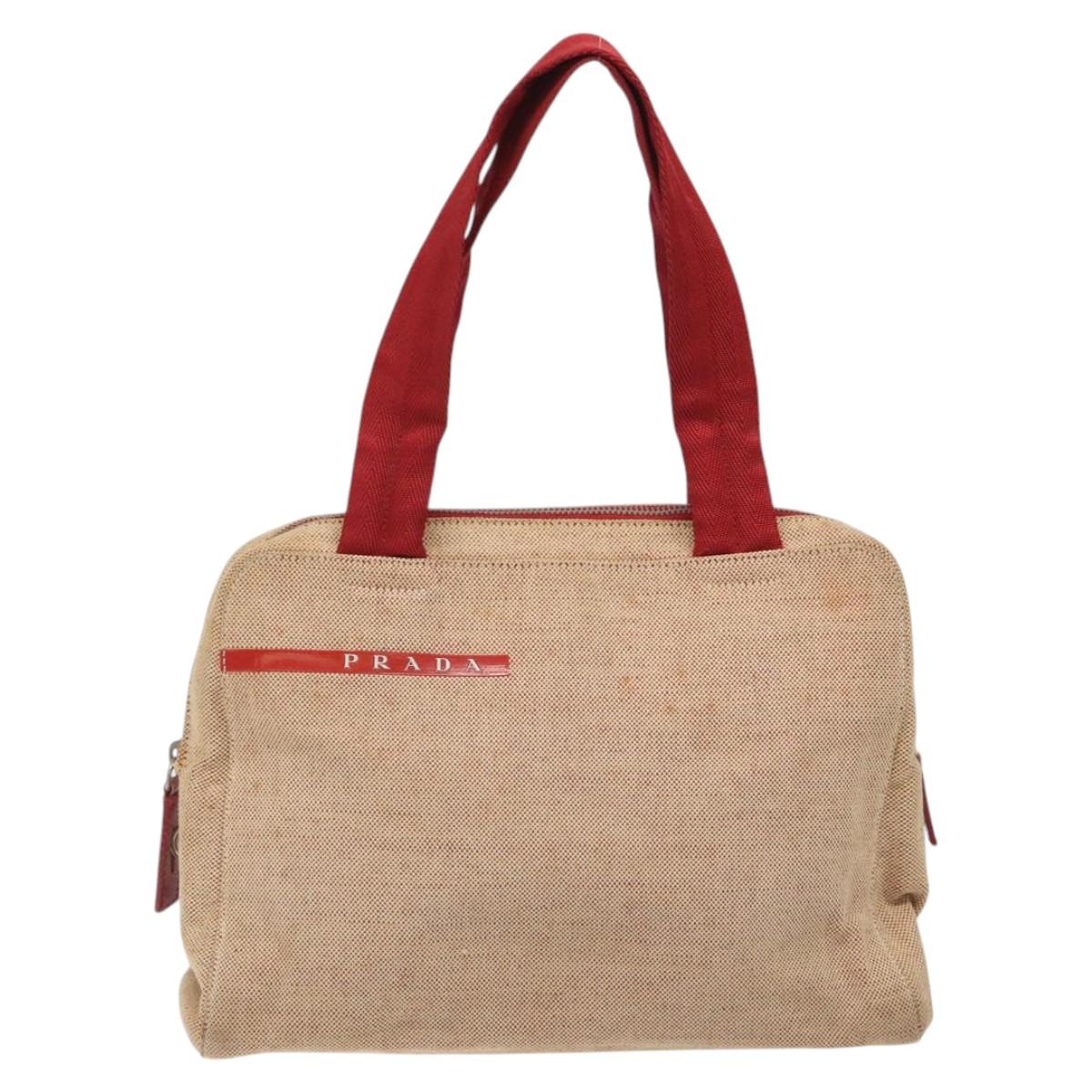 PRADA Hand Bag Canvas Red Silver Auth bs25015