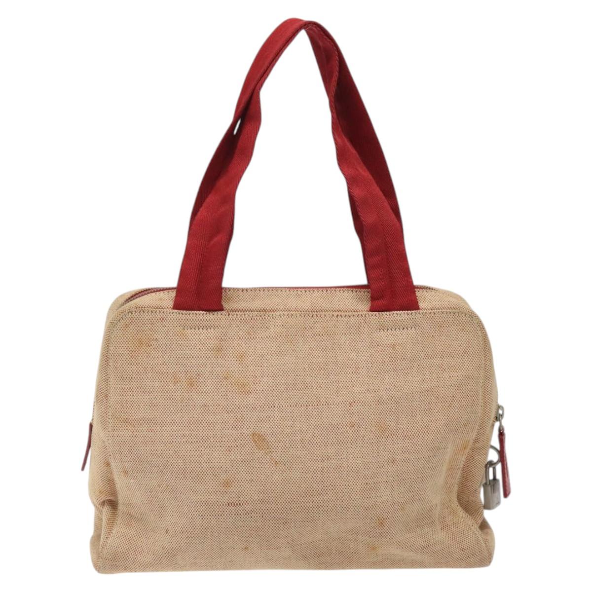 PRADA Hand Bag Canvas Red Silver Auth bs25015