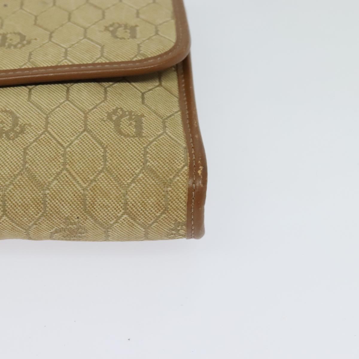 Christian Dior Honeycomb Canvas Chain Shoulder Bag Beige Gold Auth bs25041