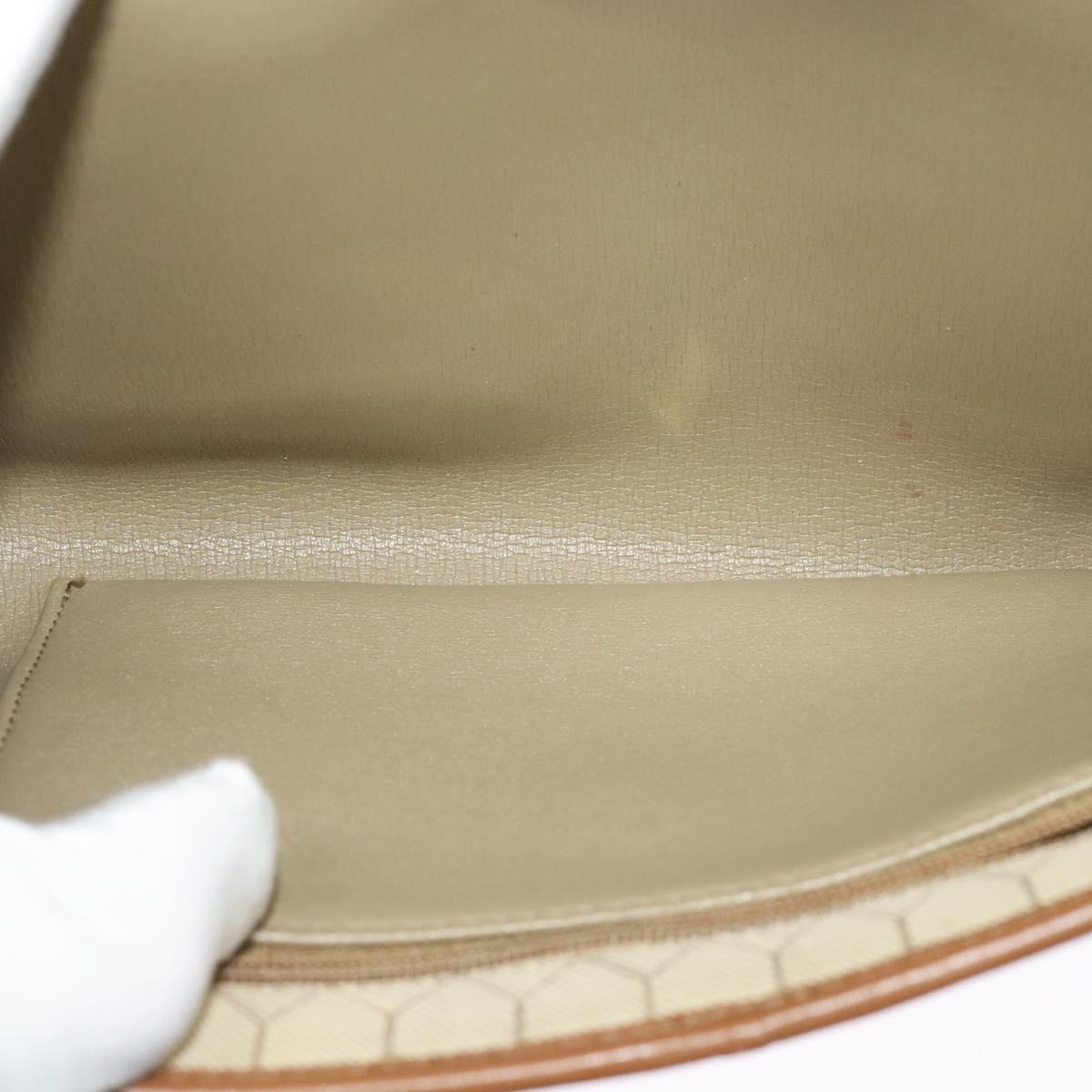 Christian Dior Honeycomb Canvas Chain Shoulder Bag Beige Gold Auth bs25041