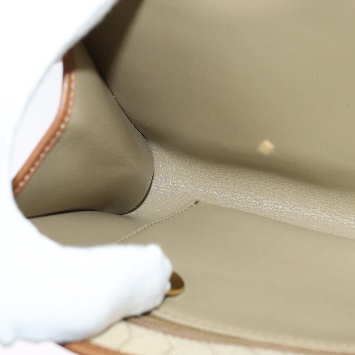 Christian Dior Honeycomb Canvas Chain Shoulder Bag Beige Gold Auth bs25041