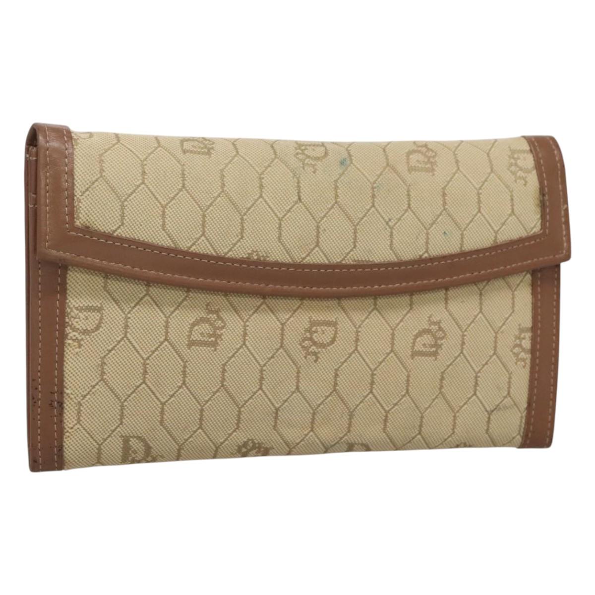 Christian Dior Honeycomb Canvas Wallet Beige Auth bs25042