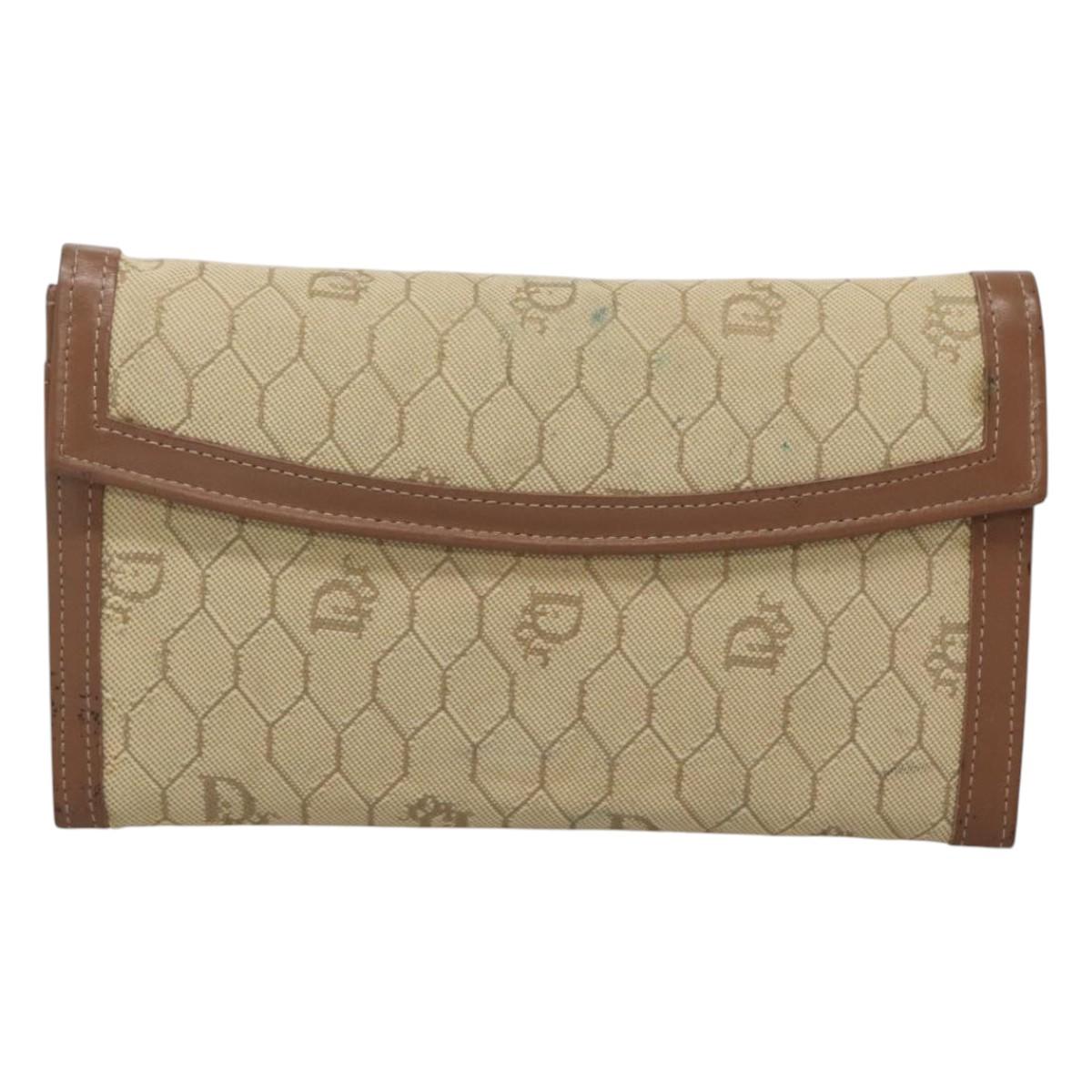 Christian Dior Honeycomb Canvas Wallet Beige Auth bs25042
