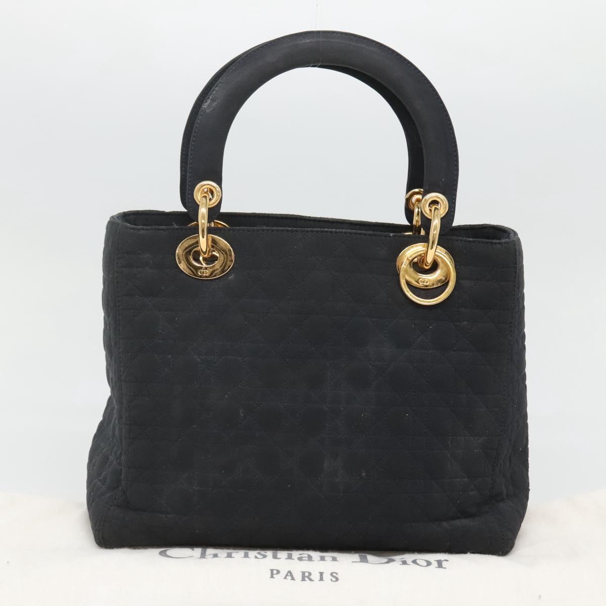 Christian Dior Canage Hand Bag Nylon Navy Gold Auth bs25043