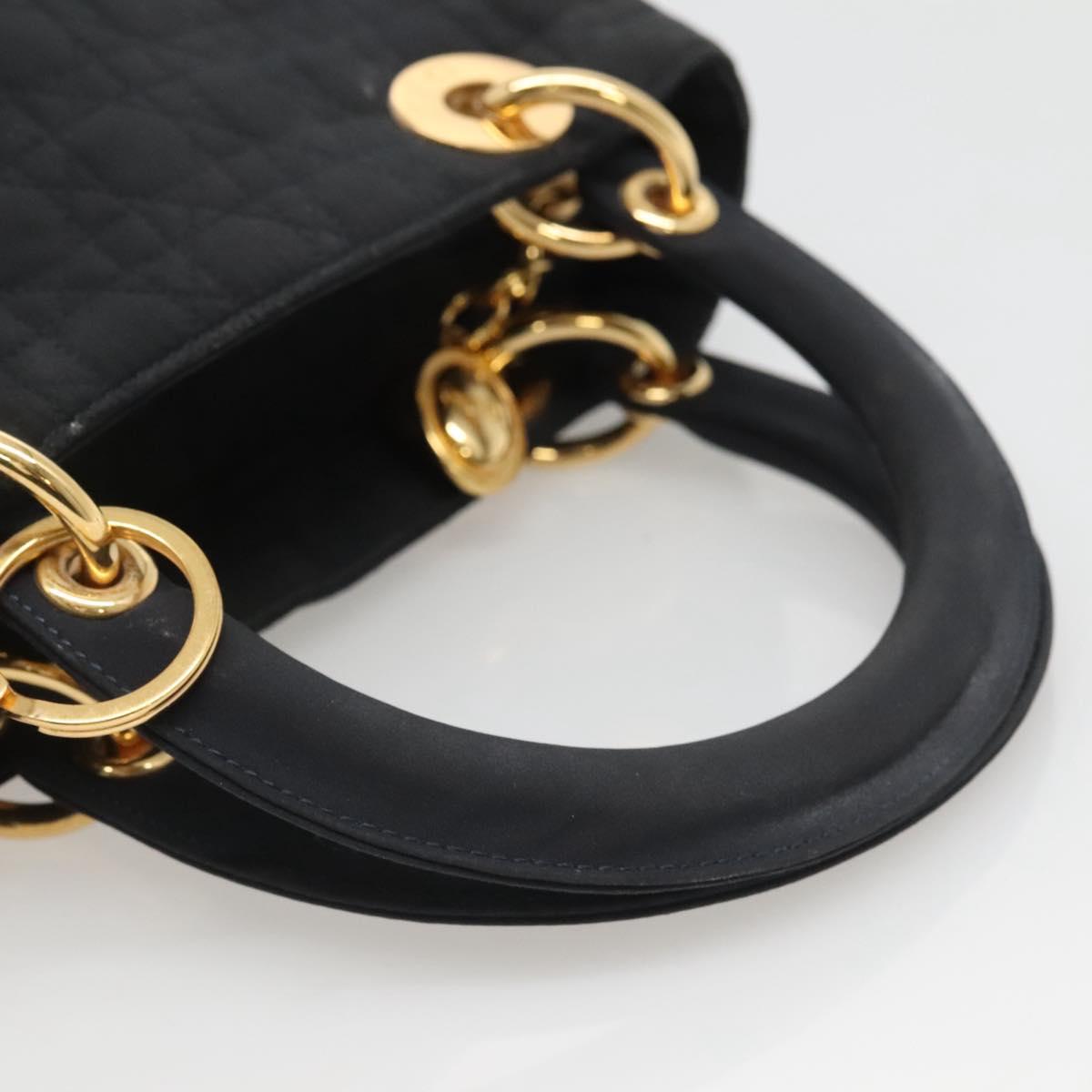 Christian Dior Canage Hand Bag Nylon Navy Gold Auth bs25043