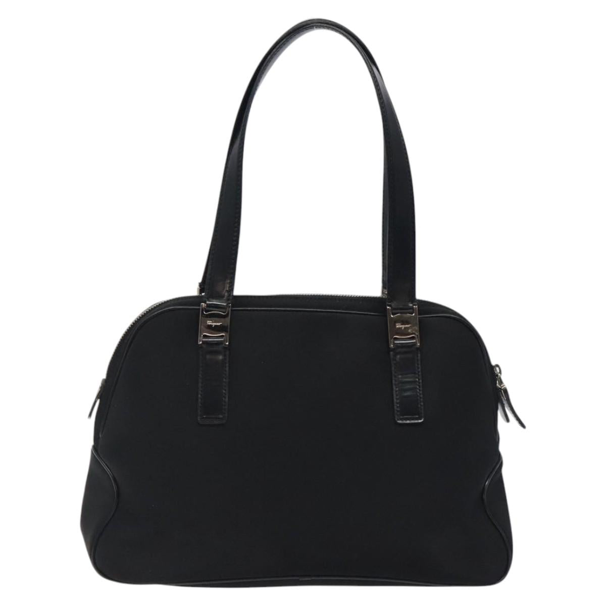 Salvatore Ferragamo Vala Shoulder Bag Nylon Black Silver Auth bs25066