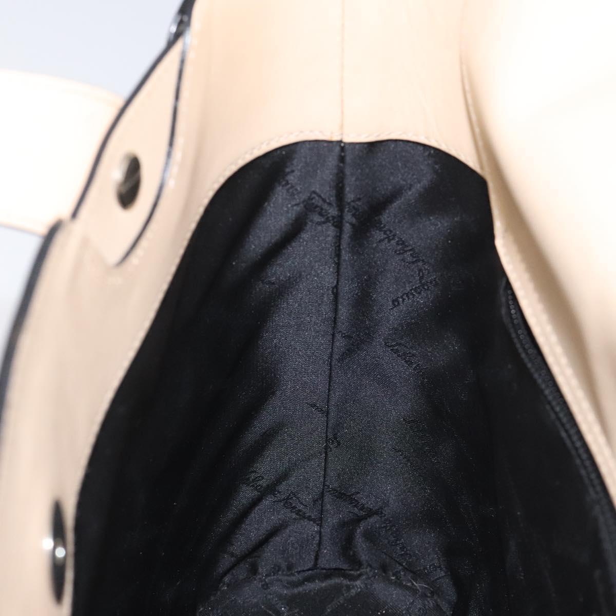 Salvatore Ferragamo Tote Bag Enamel Black Silver Auth bs25067