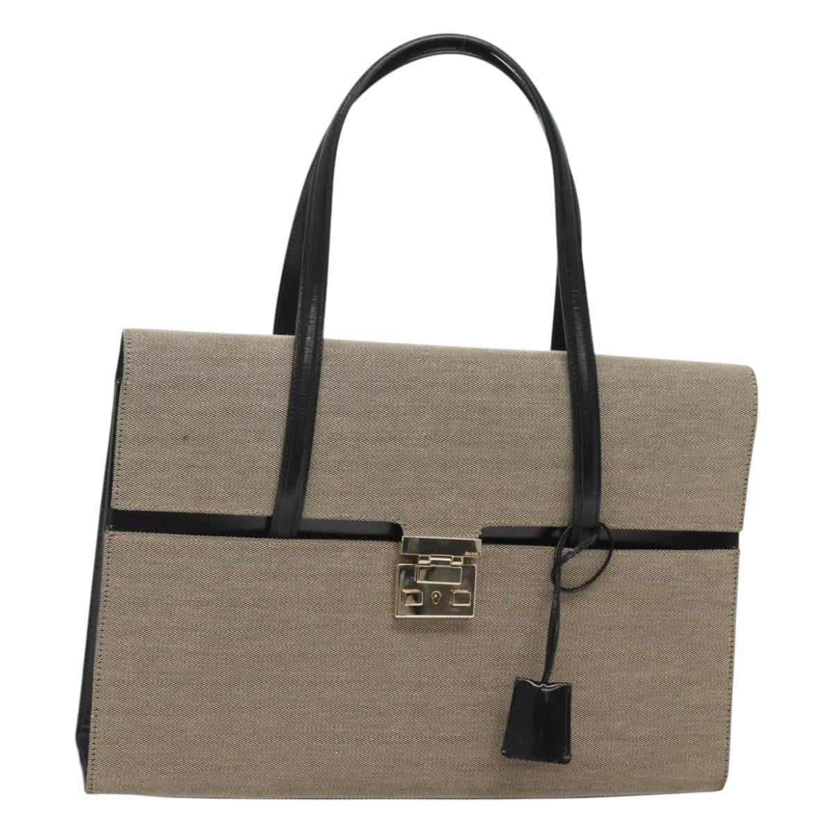 GUCCI Hand Bag Canvas Beige Gold Auth bs25071