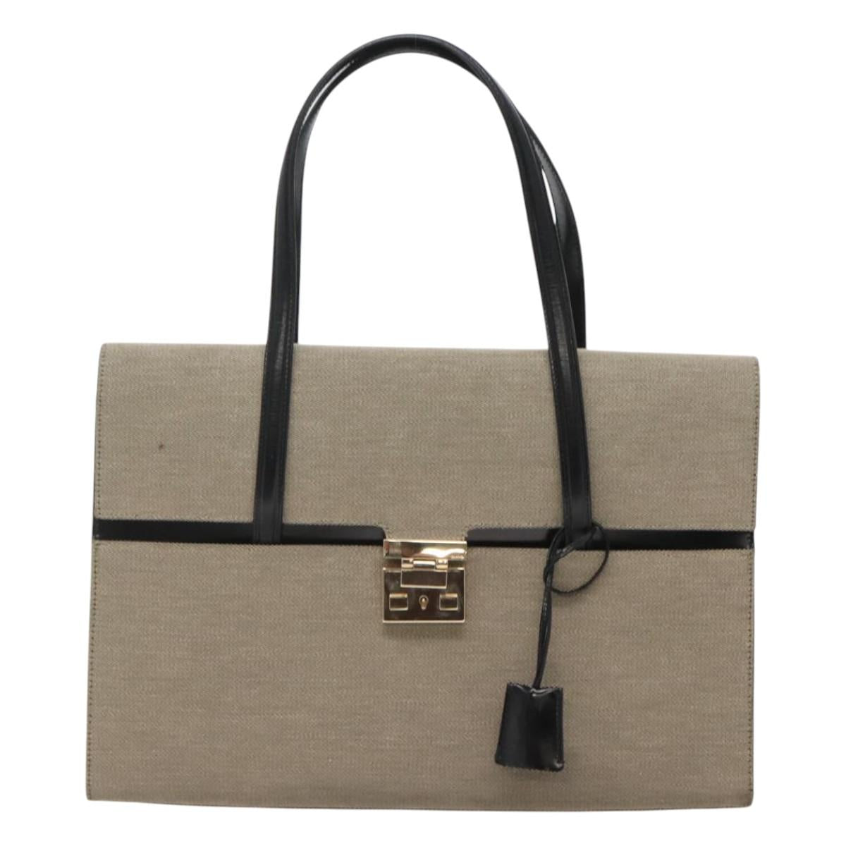 GUCCI Hand Bag Canvas Beige Gold Auth bs25071