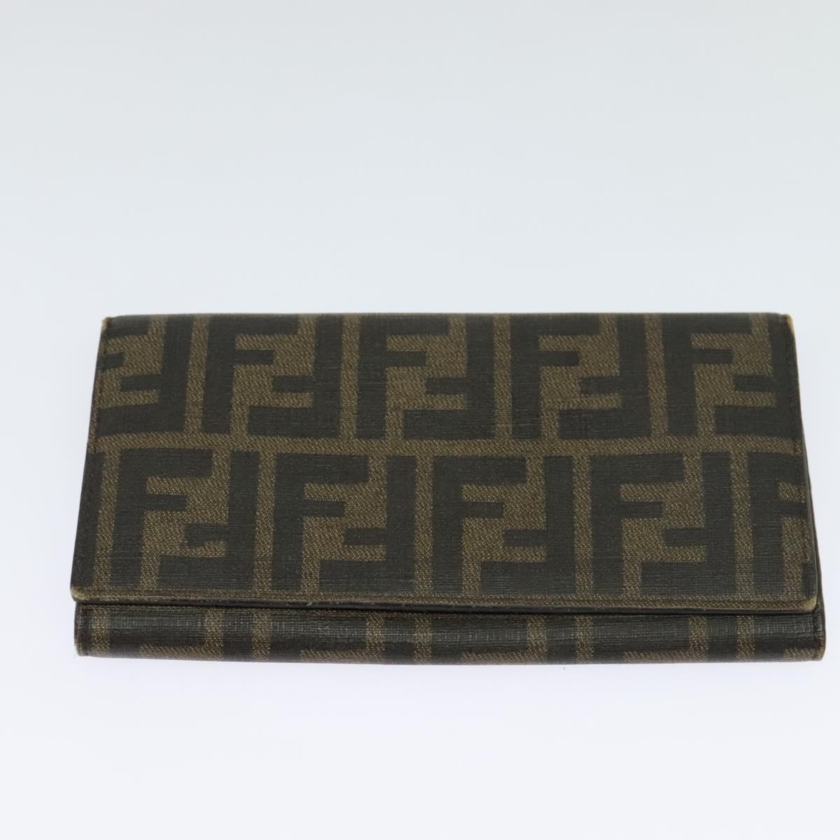 FENDI Zucca Canvas Zucchino Canvas Wallet 2Set Black Brown Navy Auth bs25082