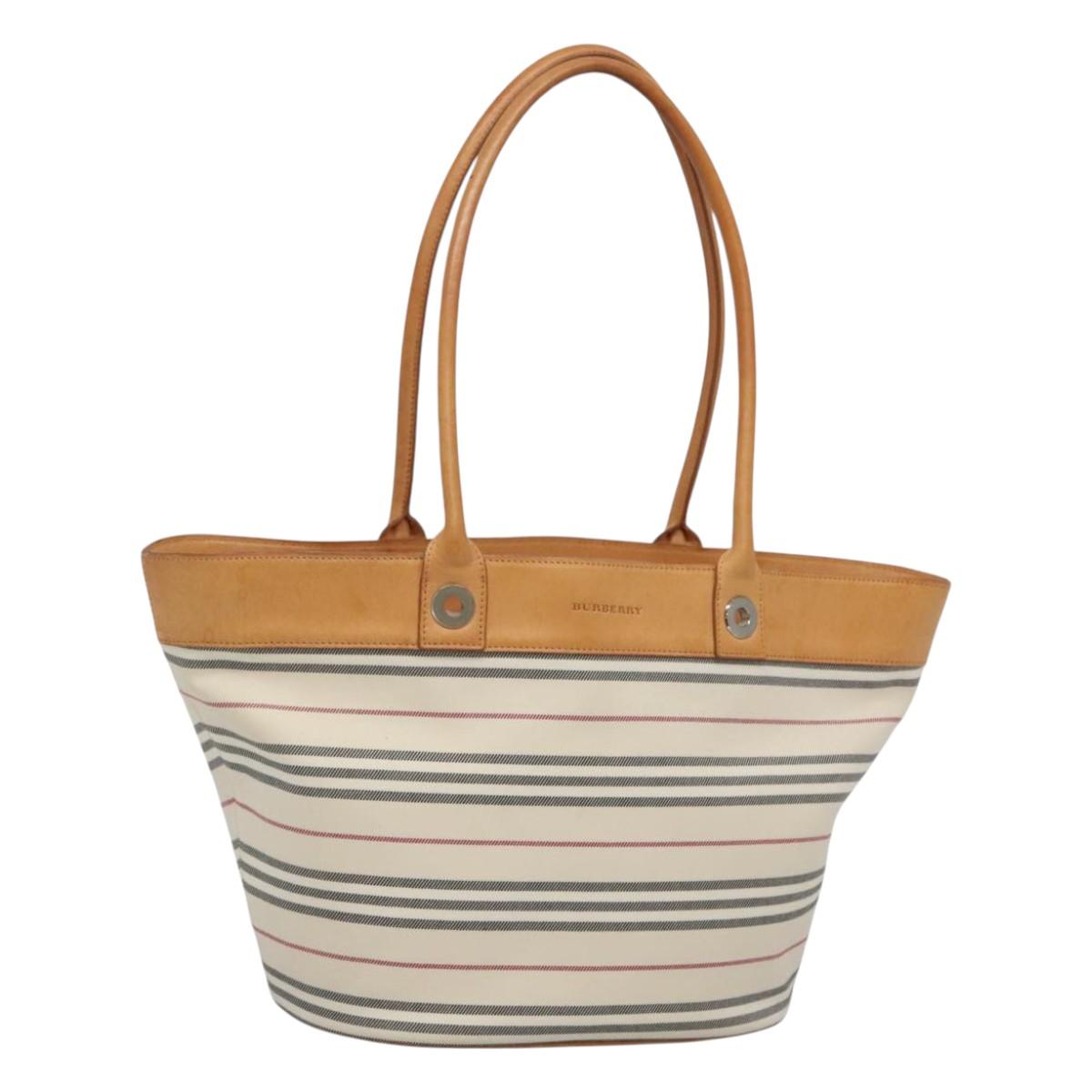 BURBERRY Shoulder Bag Canvas White Silver Auth bs25096