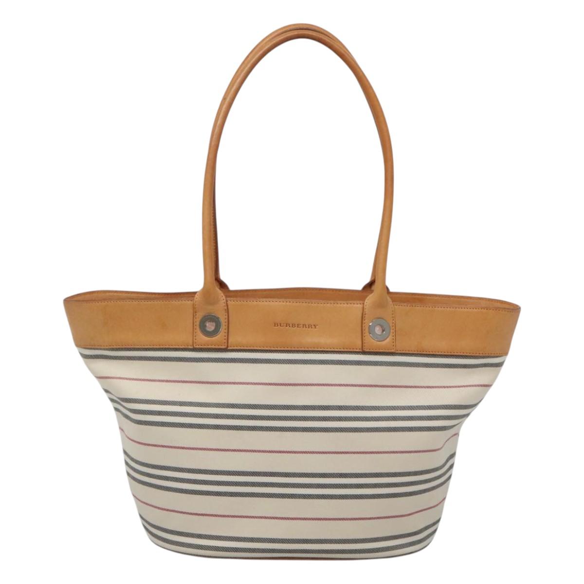 BURBERRY Shoulder Bag Canvas White Silver Auth bs25096