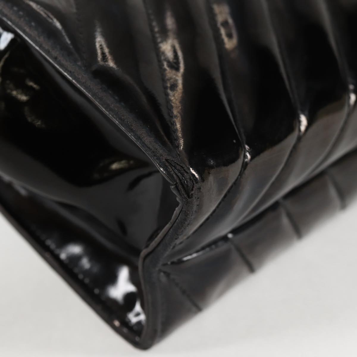 CHANEL V Stitch Shoulder Bag Enamel Black CC Auth bs25102