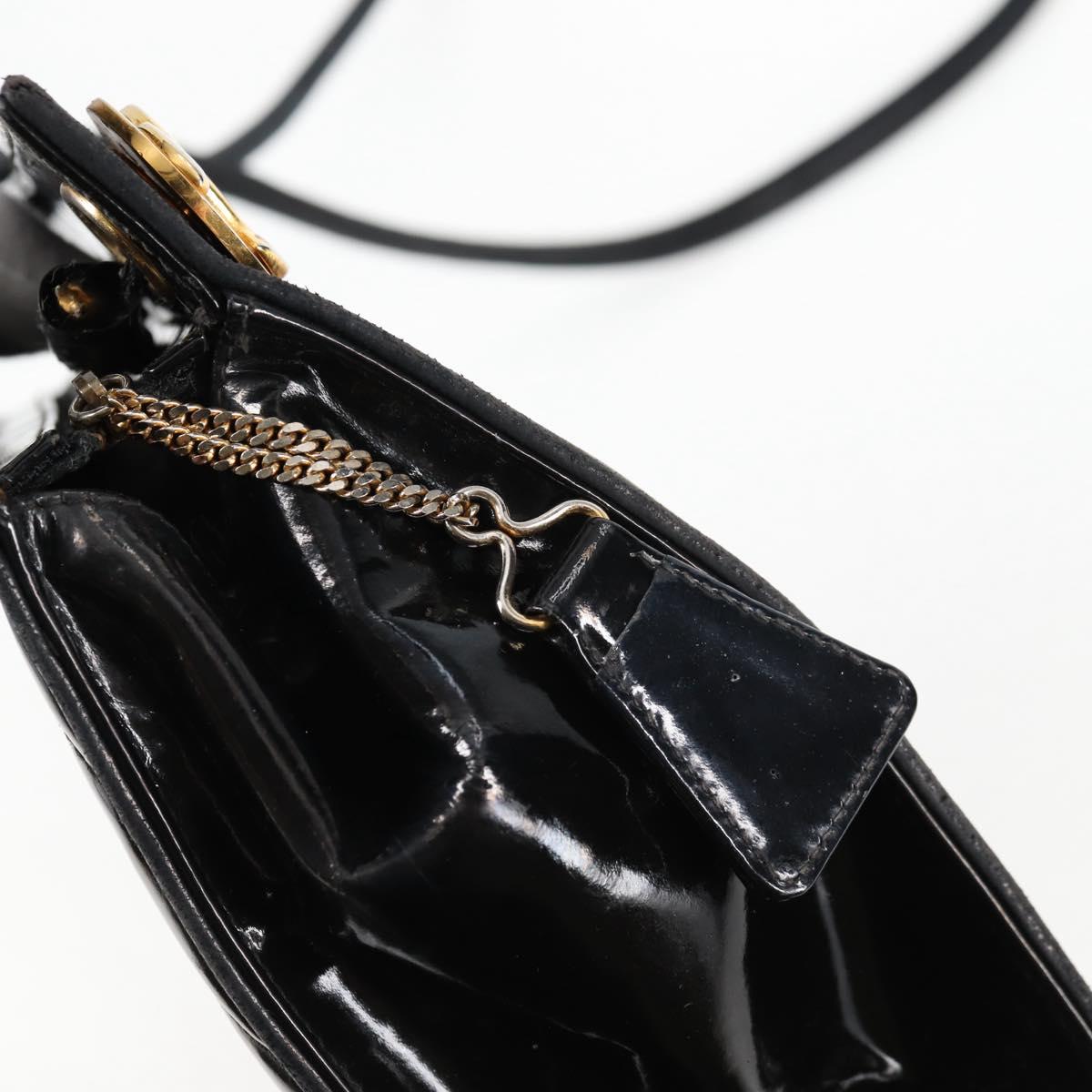 CHANEL V Stitch Shoulder Bag Enamel Black CC Auth bs25102