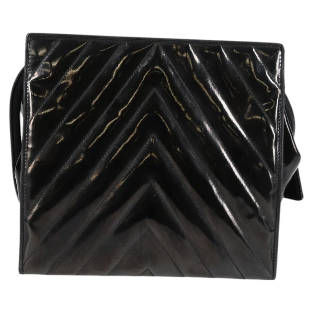 CHANEL V Stitch Shoulder Bag Enamel Black CC Auth bs25102