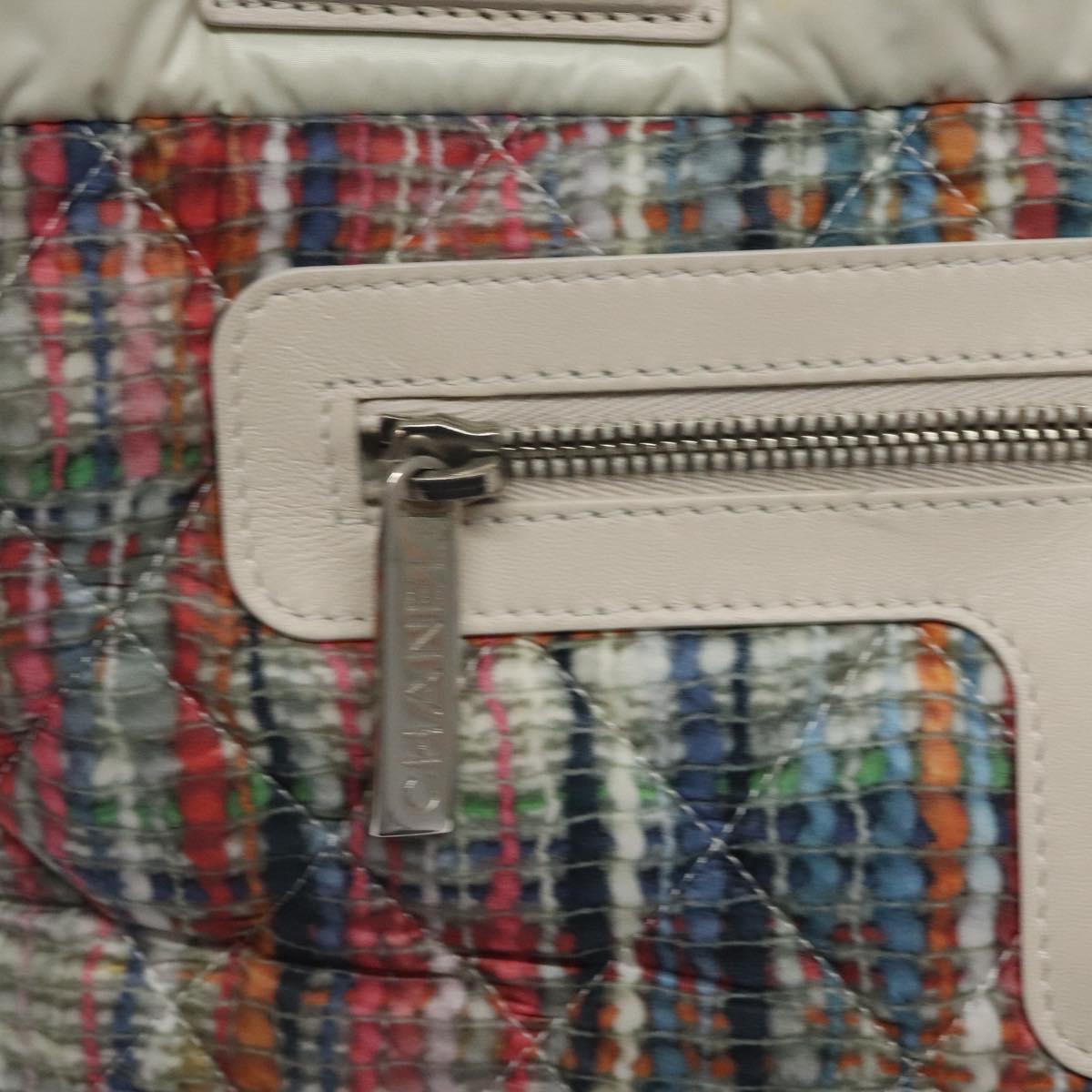 CHANEL Coco Cocoon PM Hand Bag Nylon White Multicolor Silver CC Auth bs25111