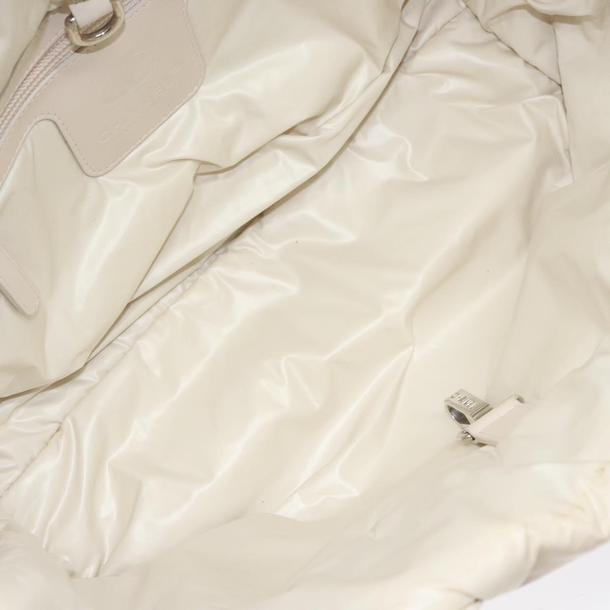 CHANEL Coco Cocoon PM Hand Bag Nylon White Multicolor Silver CC Auth bs25111