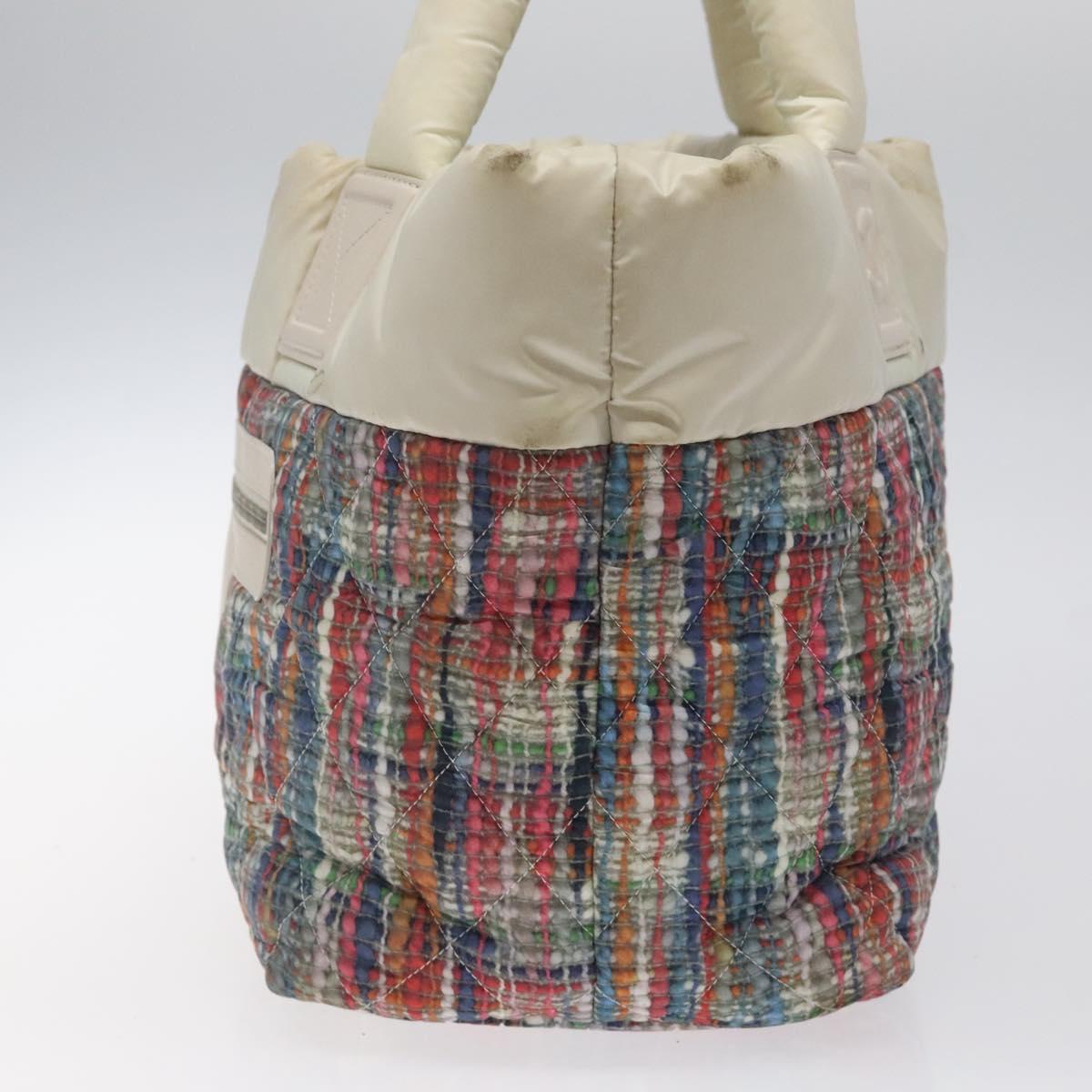 CHANEL Coco Cocoon PM Hand Bag Nylon White Multicolor Silver CC Auth bs25111