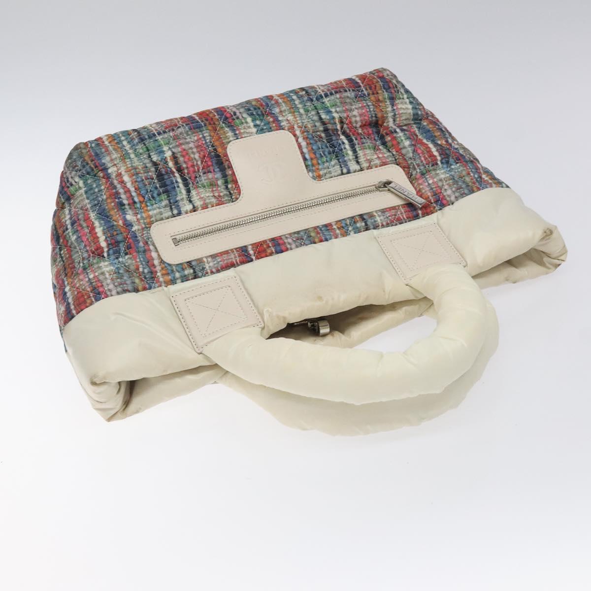 CHANEL Coco Cocoon PM Hand Bag Nylon White Multicolor Silver CC Auth bs25111