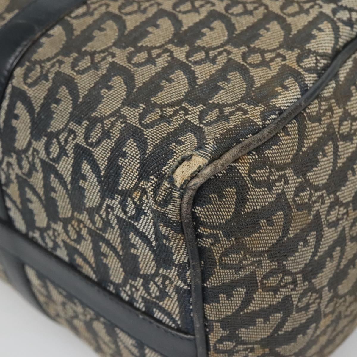 Christian Dior Trotter Canvas Boston Bag Navy Gold Auth bs25120