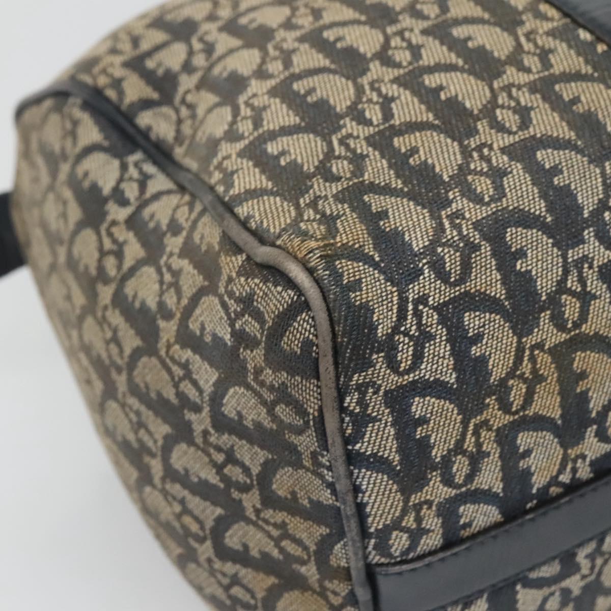 Christian Dior Trotter Canvas Boston Bag Navy Gold Auth bs25120