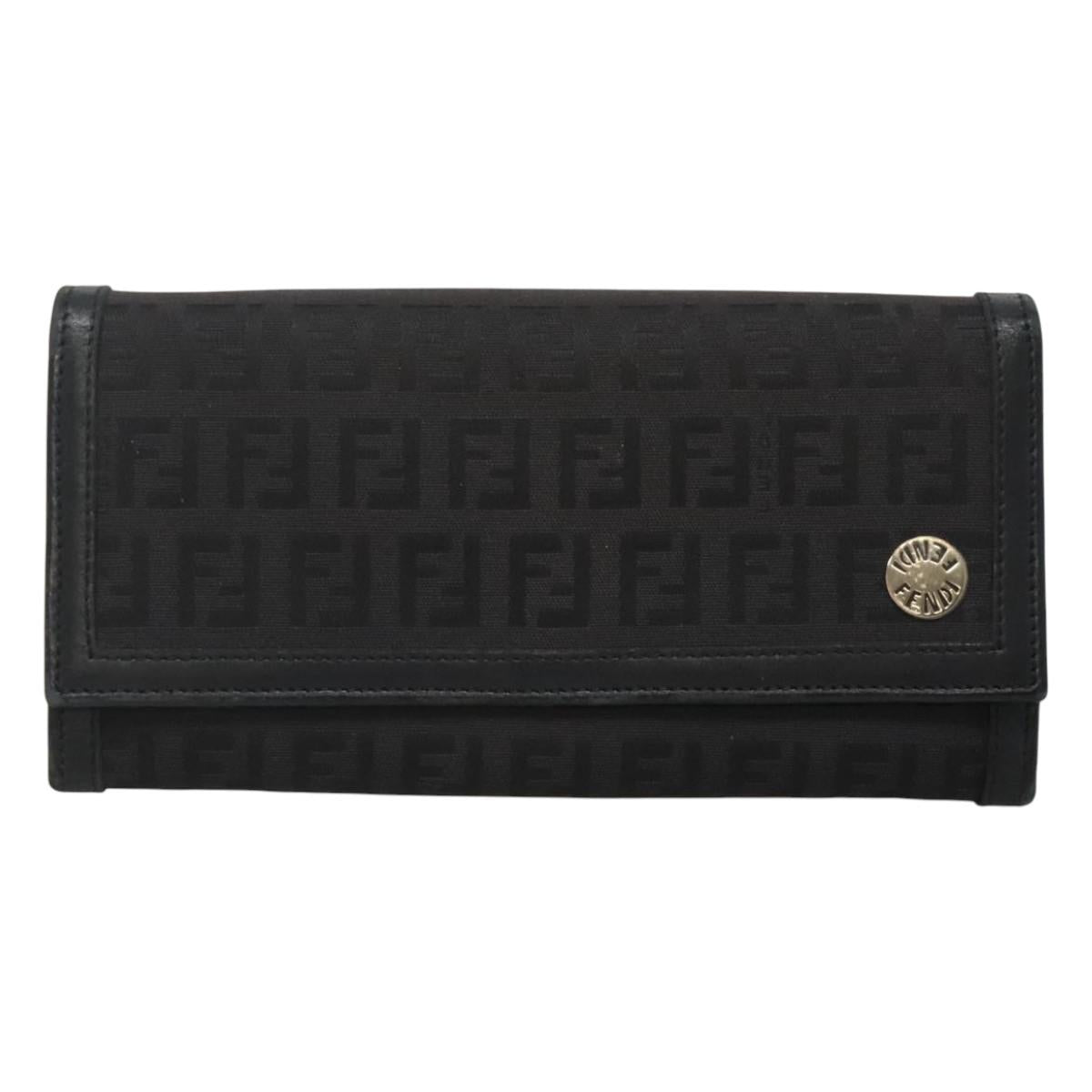 FENDI Zucchino Canvas Long Wallet Black Auth bs25132