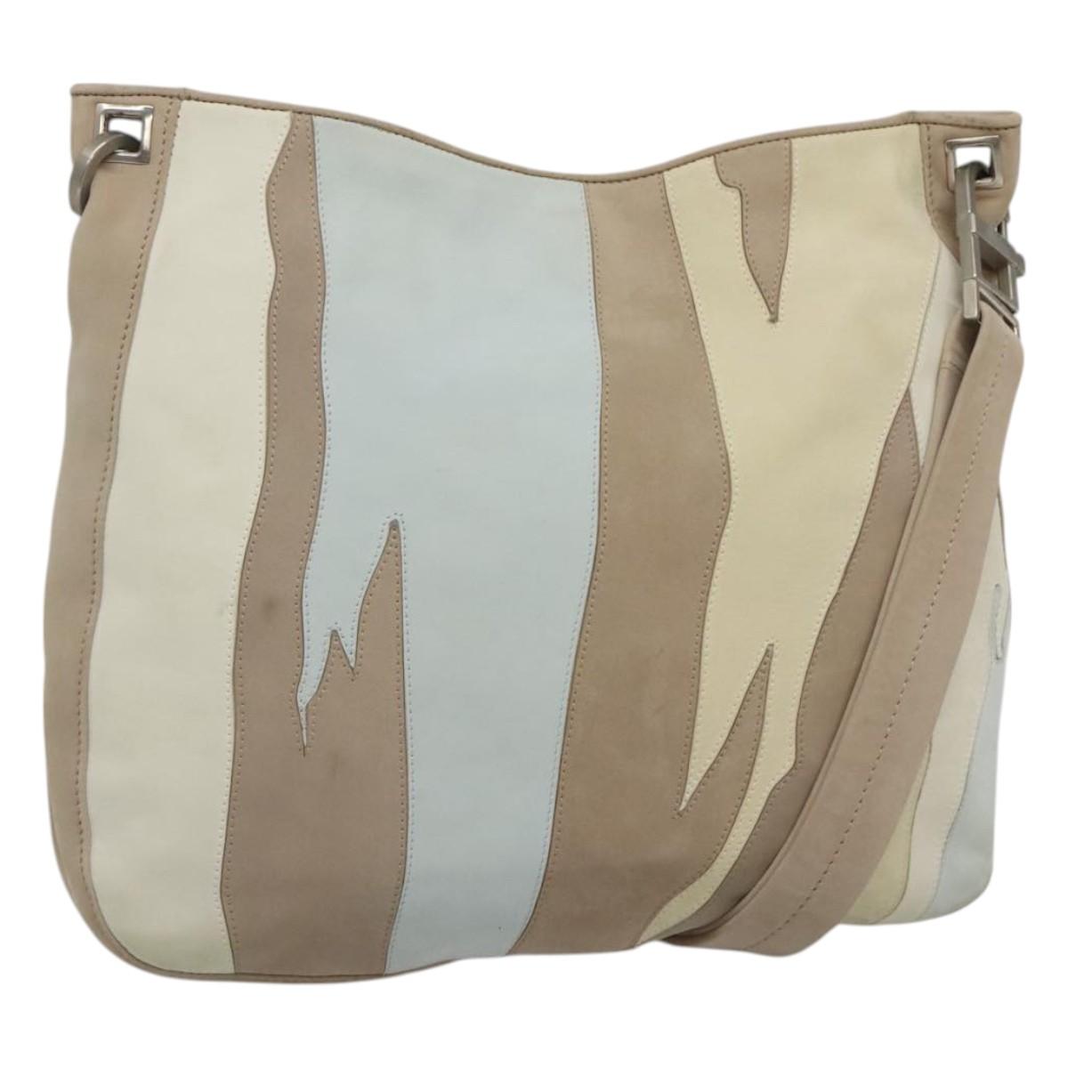 BOTTEGA VENETA Shoulder Bag Leather Beige Silver Auth bs25133