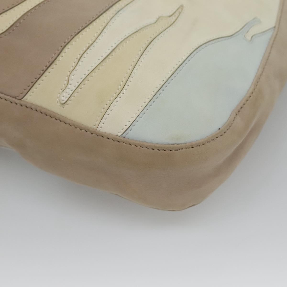 BOTTEGA VENETA Shoulder Bag Leather Beige Silver Auth bs25133