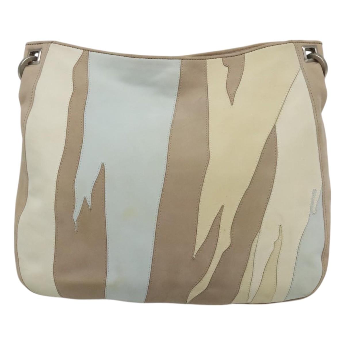 BOTTEGA VENETA Shoulder Bag Leather Beige Silver Auth bs25133