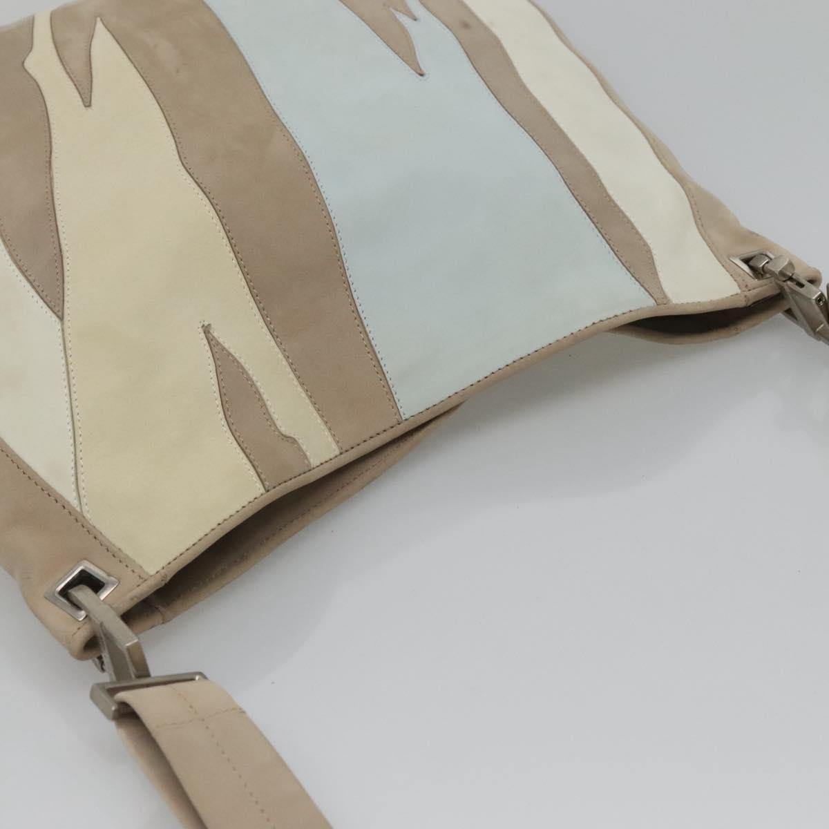 BOTTEGA VENETA Shoulder Bag Leather Beige Silver Auth bs25133