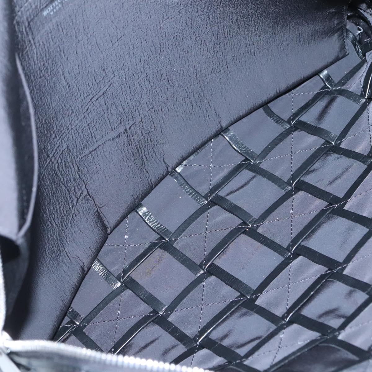 BOTTEGA VENETA Maxi INTRECCIATO Clutch Bag Leather Black Silver Auth bs25134