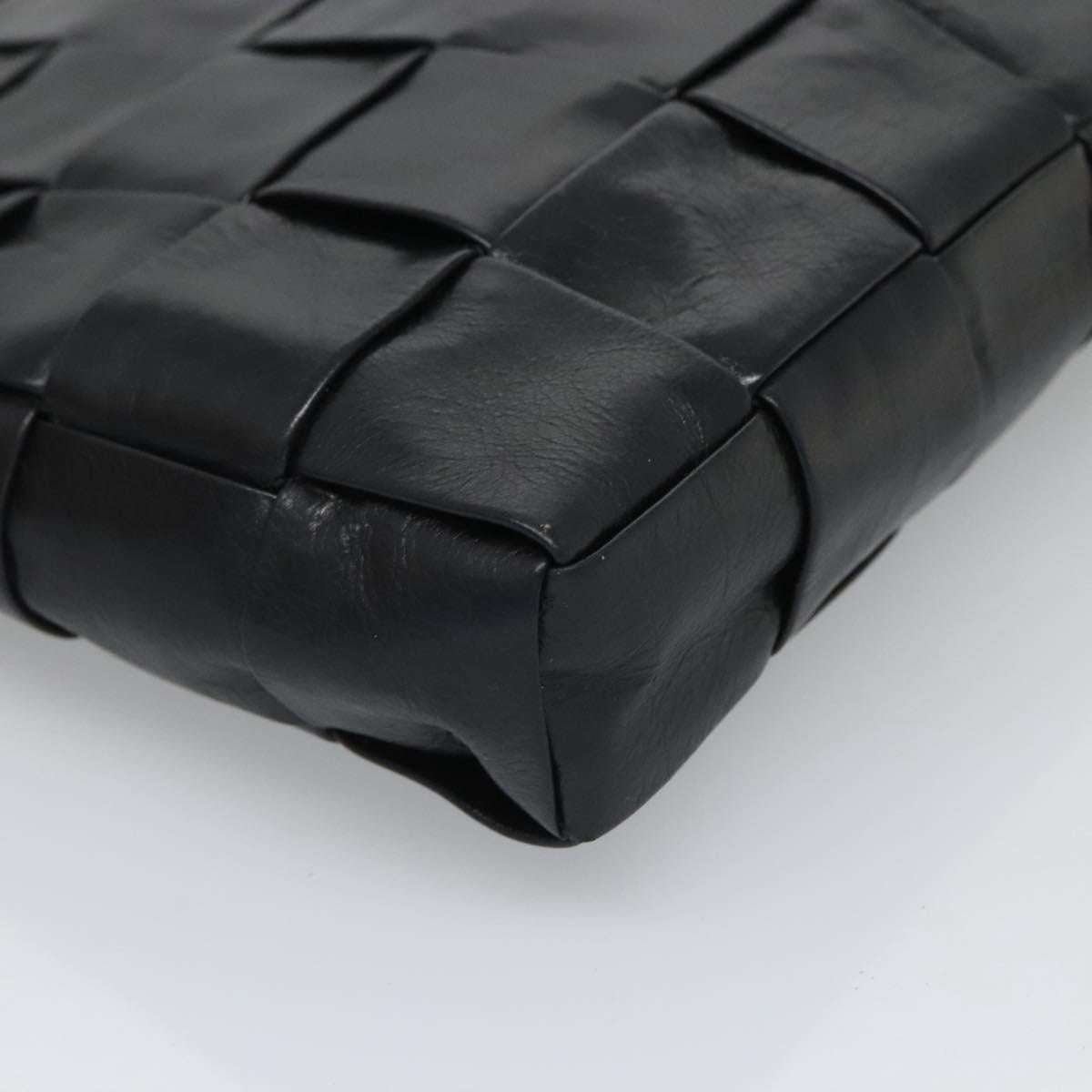 BOTTEGA VENETA Maxi INTRECCIATO Clutch Bag Leather Black Silver Auth bs25134