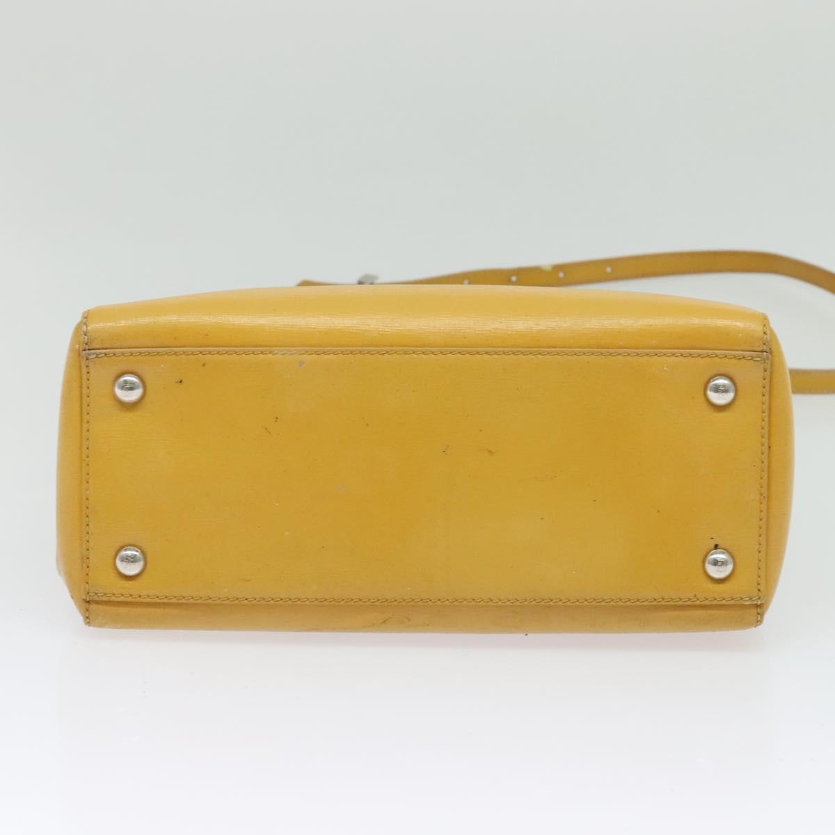 FENDI Hand Bag Leather 2way Yellow Silver Auth bs25136
