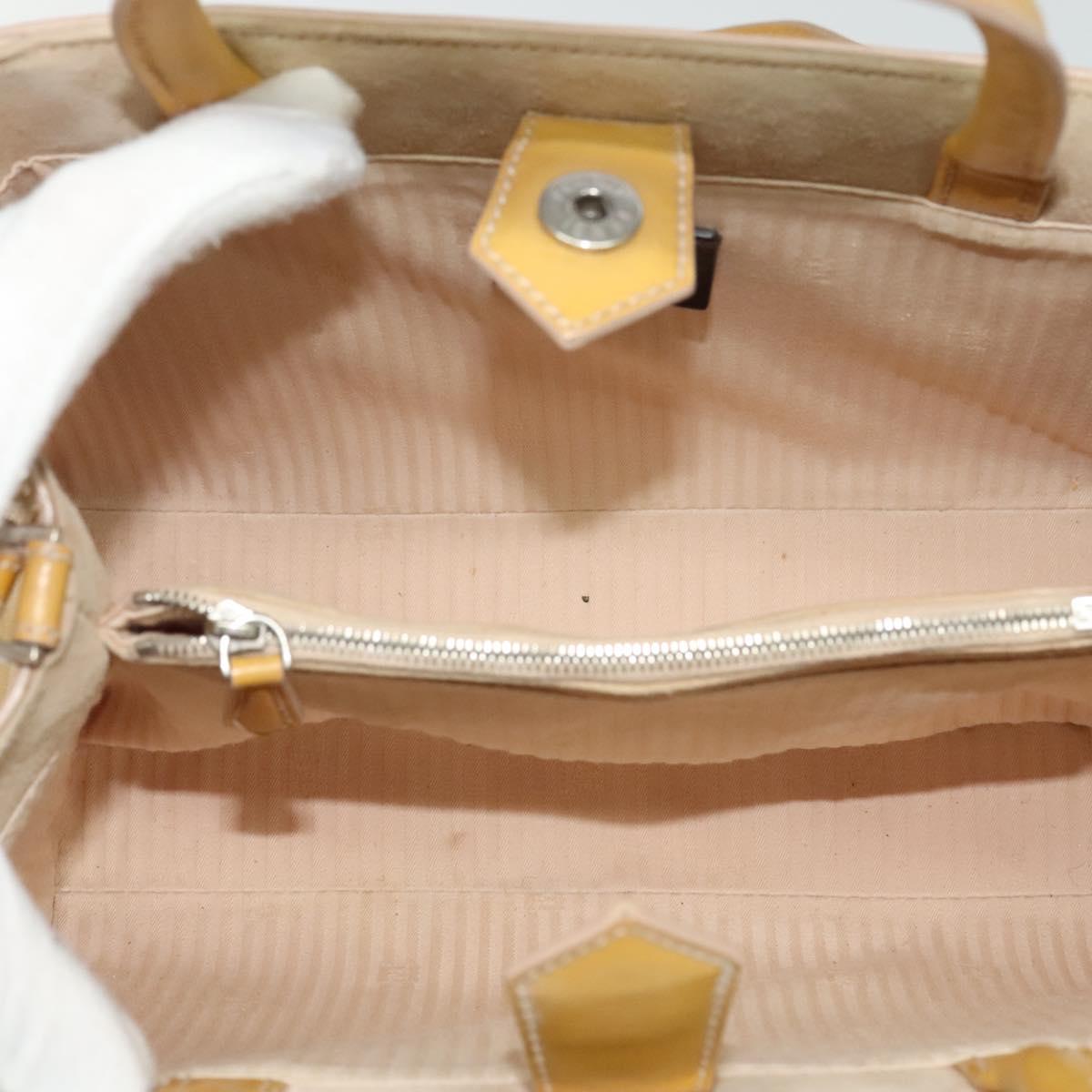 FENDI Hand Bag Leather 2way Yellow Silver Auth bs25136