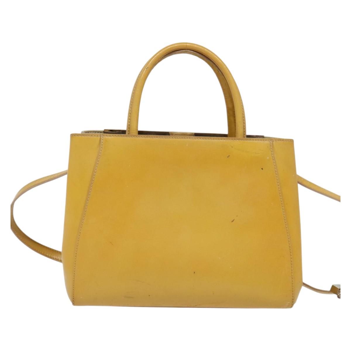 FENDI Hand Bag Leather 2way Yellow Silver Auth bs25136