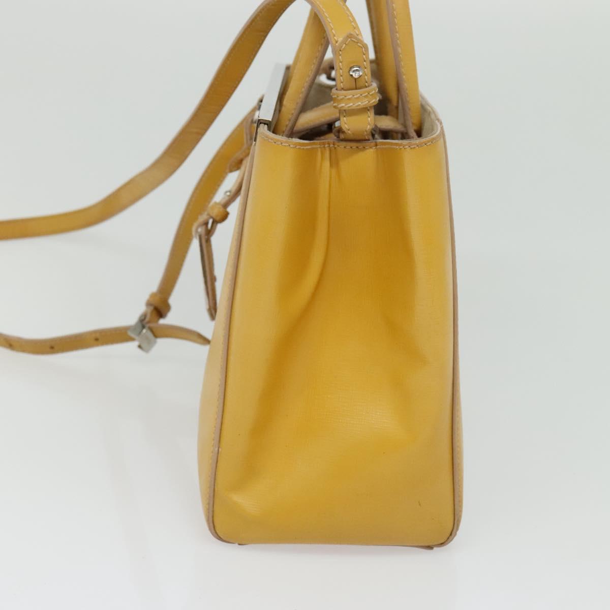 FENDI Hand Bag Leather 2way Yellow Silver Auth bs25136