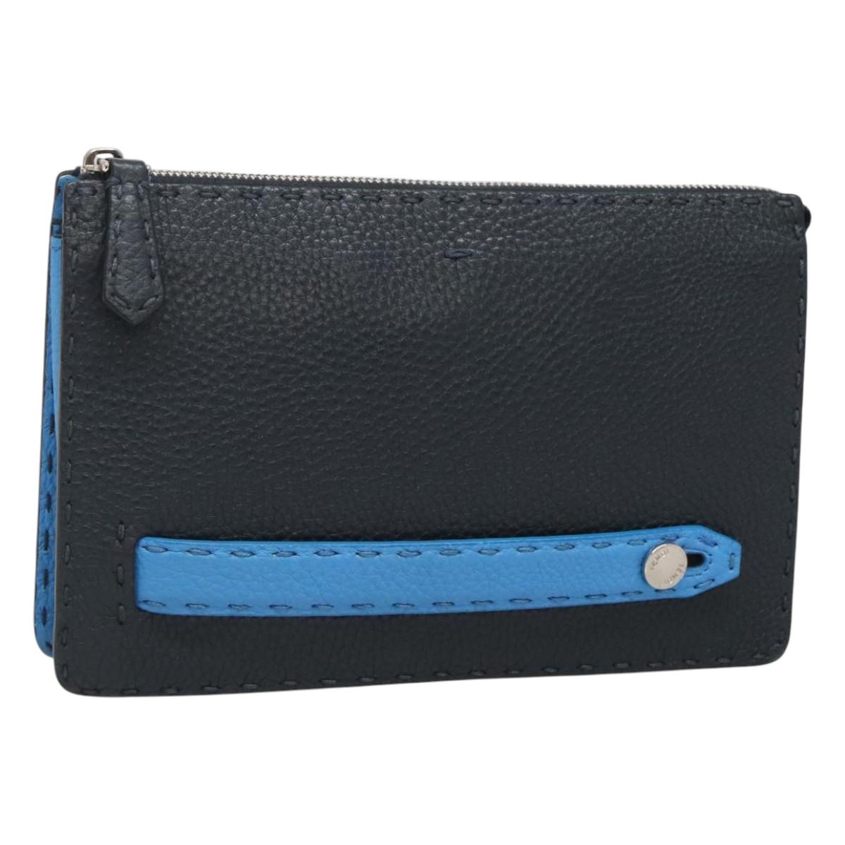FENDI Celeria Clutch Bag Leather Black Auth bs25137