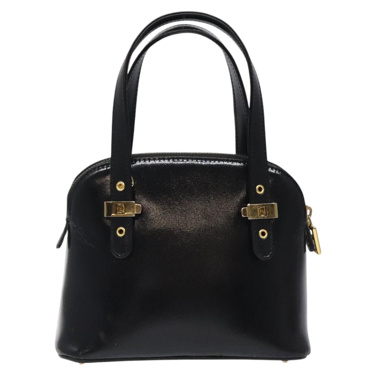 FENDI Hand Bag Leather Black Gold Auth bs25138