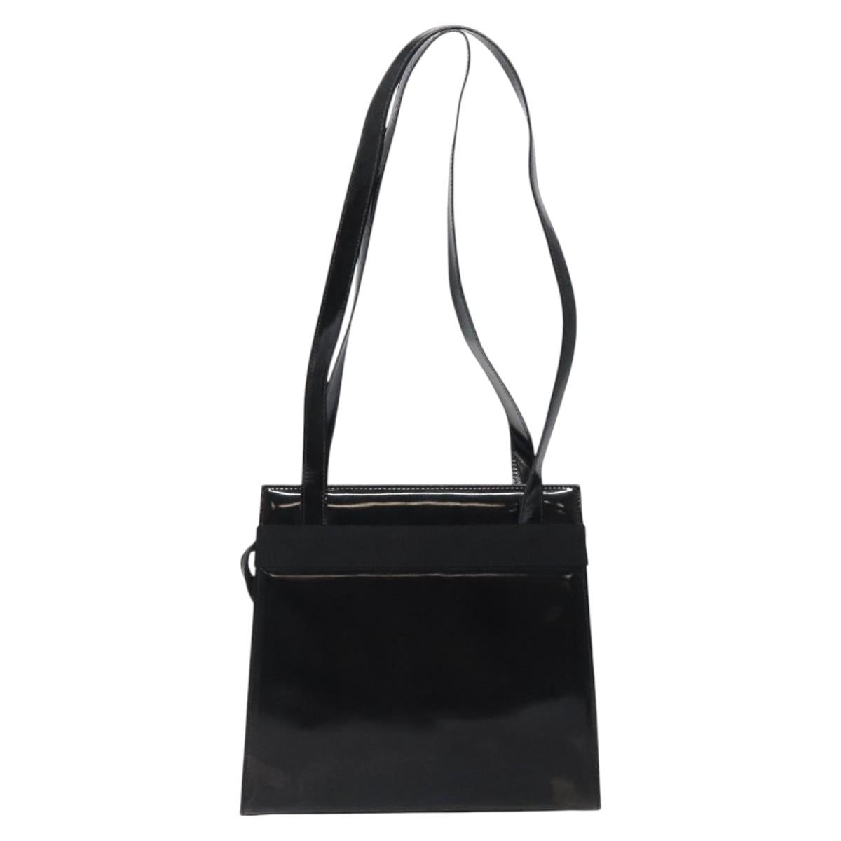 Salvatore Ferragamo Shoulder Bag Enamel Black Gold Auth bs25142