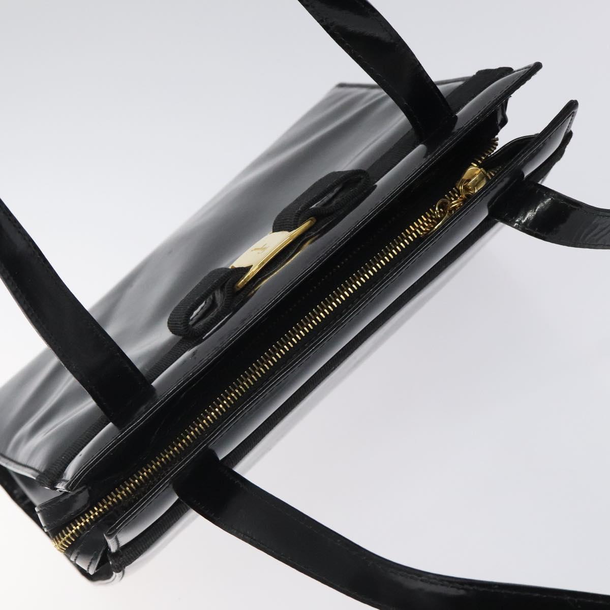 Salvatore Ferragamo Shoulder Bag Enamel Black Gold Auth bs25142