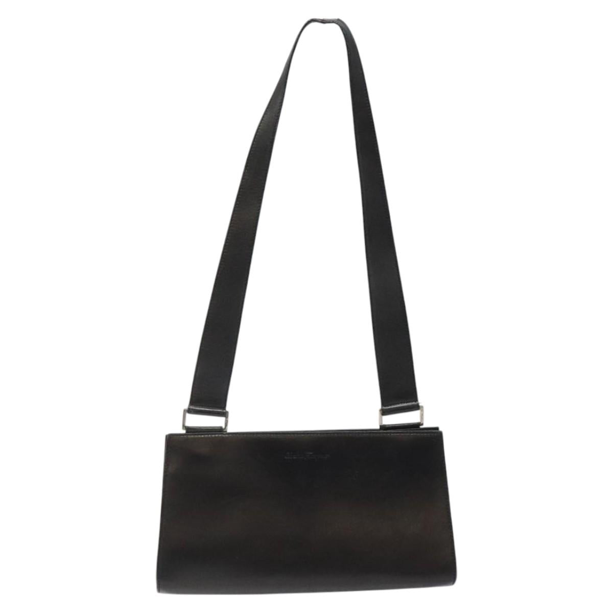 Salvatore Ferragamo Shoulder Bag Leather Black Silver Auth bs25143