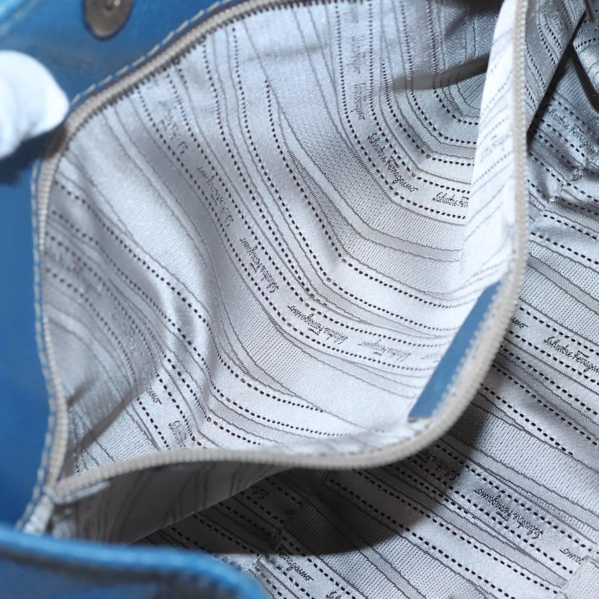 Salvatore Ferragamo Gancini Shoulder Bag Leather Blue Silver Auth bs25145