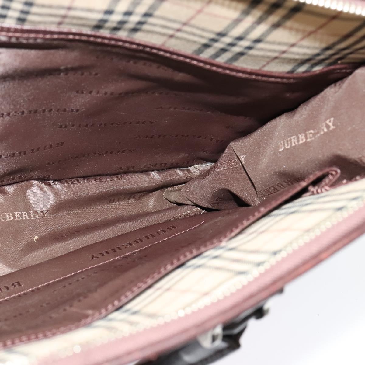 BURBERRY Hand Bag Nylon 2way Brown Silver Auth bs25146