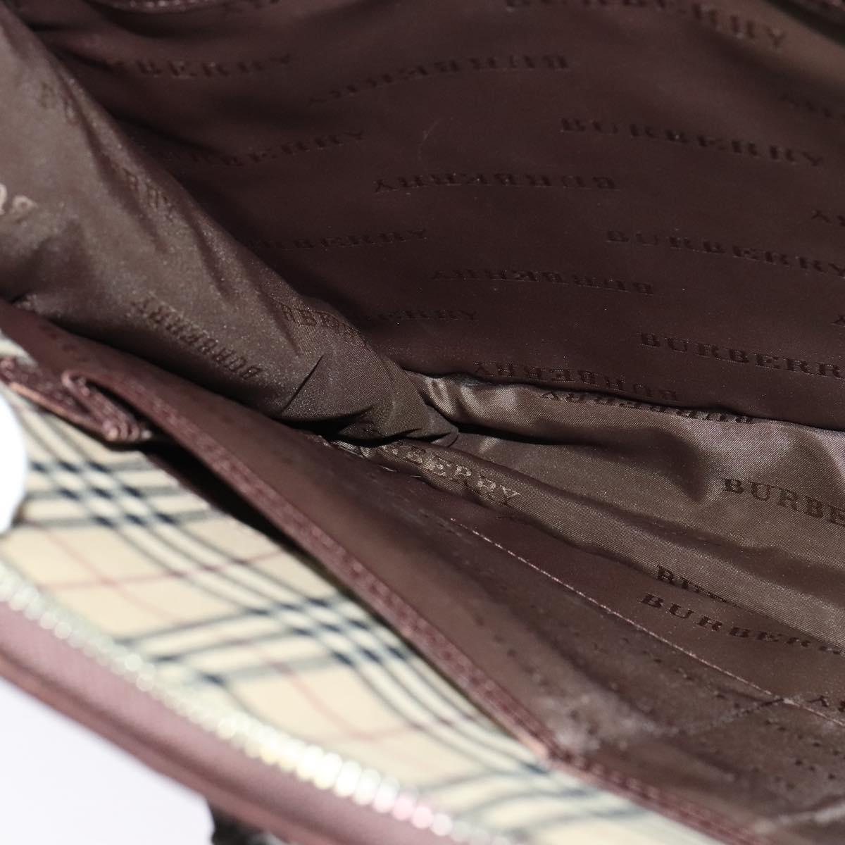 BURBERRY Hand Bag Nylon 2way Brown Silver Auth bs25146
