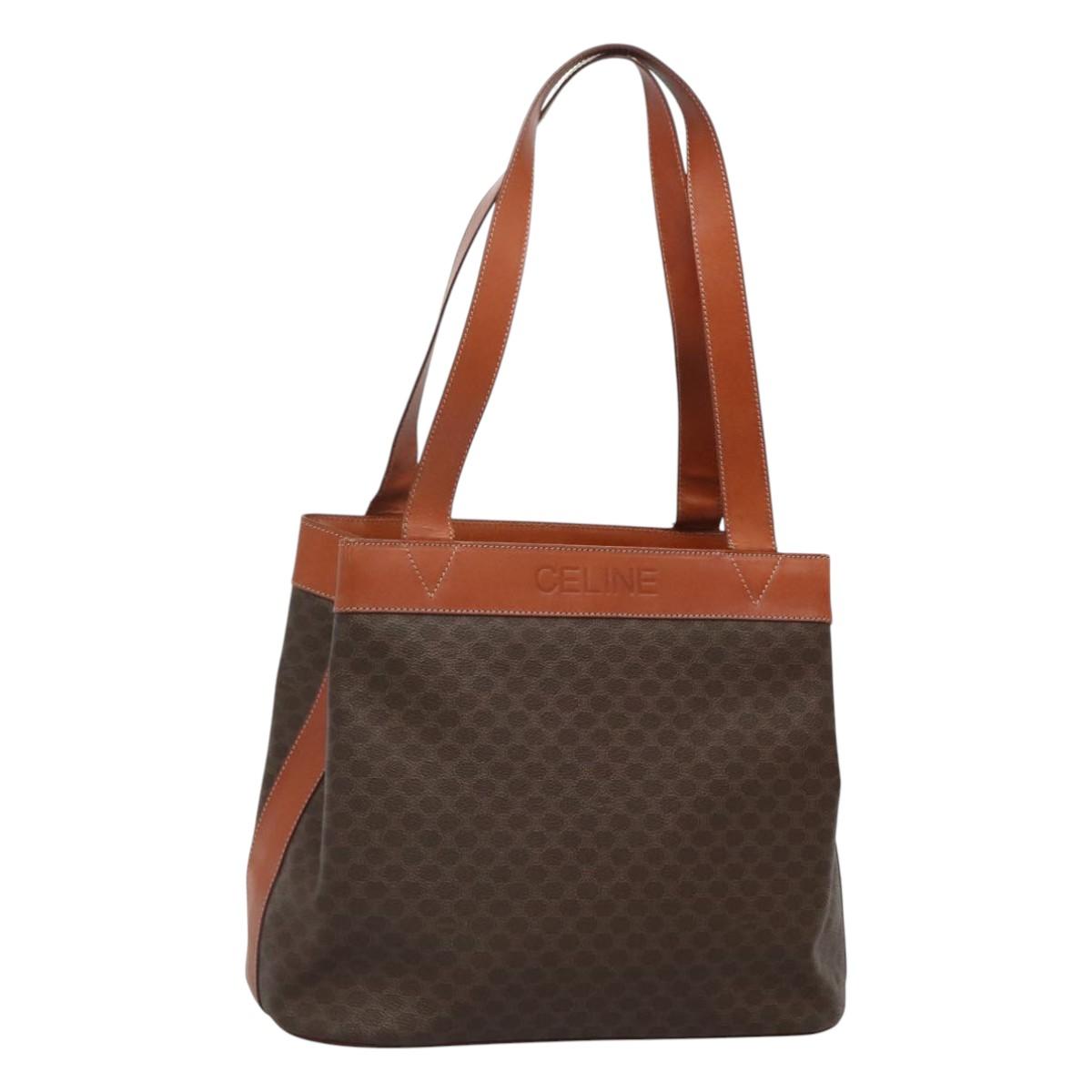 CELINE Macadam Canvas Shoulder Bag PVC Leather Brown Gold Auth bs25160